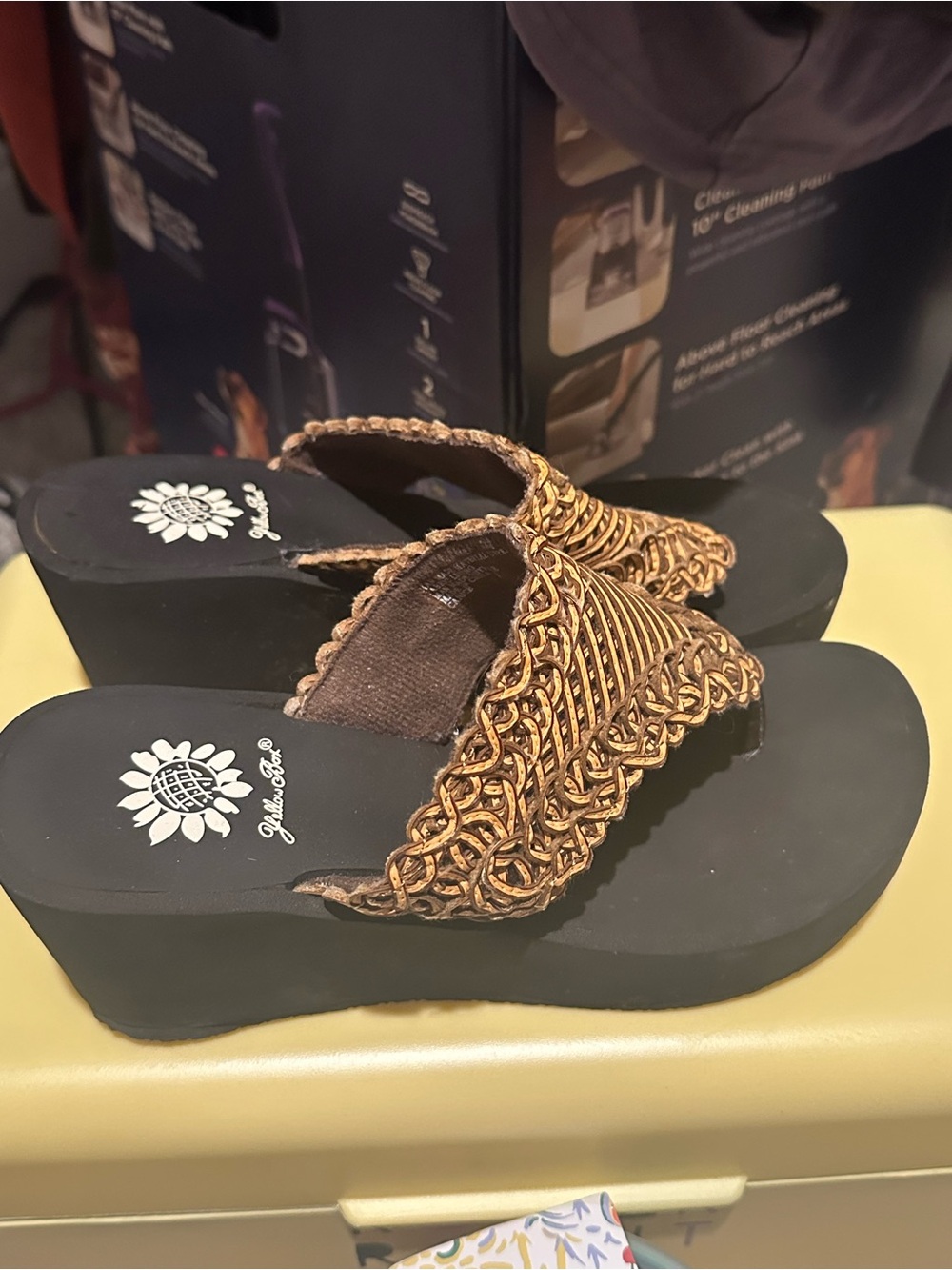 Yellow Box Brown Braided Wedge Sandals